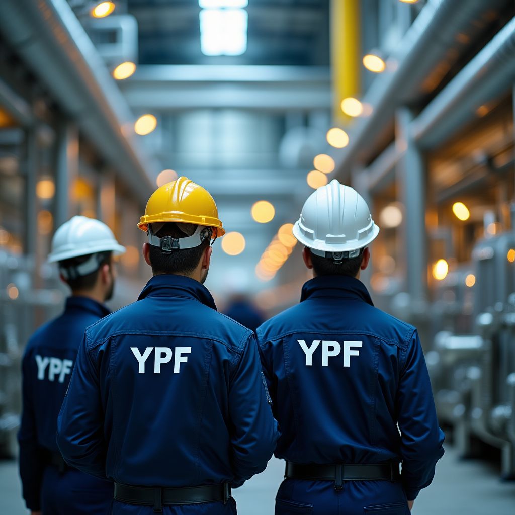 Trabajadores en una refinería YPF