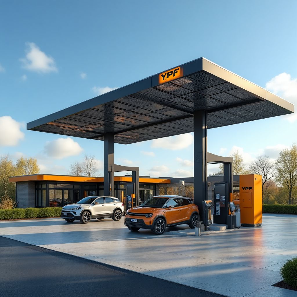 Estación YPF con cargadores eléctricos